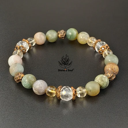 Браслет из натуральных камней: агат индийский, цитрин, горный хрусталь