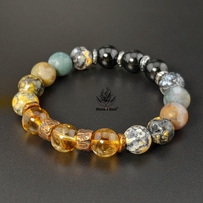 Браслет из натуральных камней: турмалин, агат, цитрин