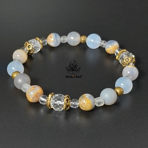 Браслет из натуральных камней: халцедон, горный хрусталь, лабрадор