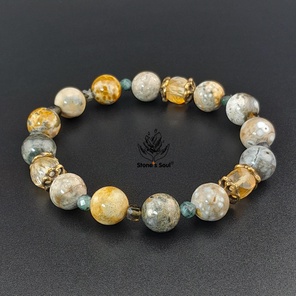 Браслет из натуральных камней: агат океанический, цитрин, турмалин, берилл (изумруд)
