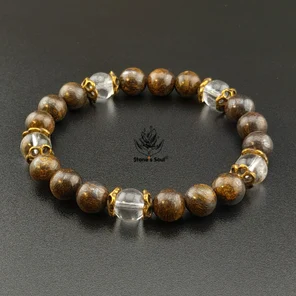 Браслет из натуральных камней: бронзит, горный хрусталь