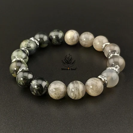 Браслет из натуральных камней: камбаба яшма, лабрадор, солнечный камень