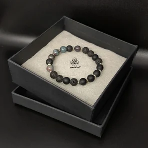 Браслет из натуральных камней: рубин в кианите, лава вулканическая, турмалин