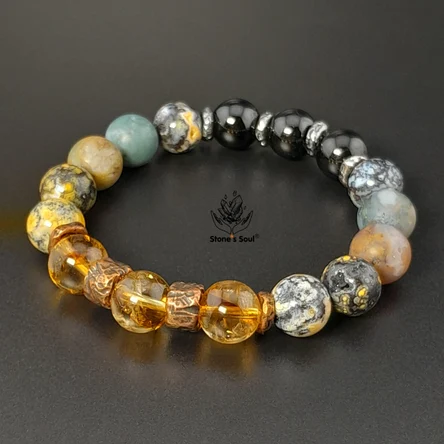 Браслет из натуральных камней: турмалин, агат, цитрин
