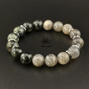 Браслет из натуральных камней: камбаба яшма, лабрадор, солнечный камень