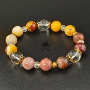 Браслет из натуральных камней: яшма мукаит, цитрин, кварц бесцветный