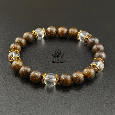 Браслет из натуральных камней: бронзит, горный хрусталь
