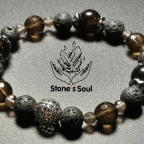 Браслет из натуральных камней: раухтопаз (дымчатый кварц), лава