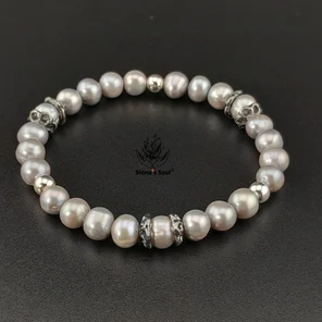 Браслет из натуральных камней: жемчуг пепельный