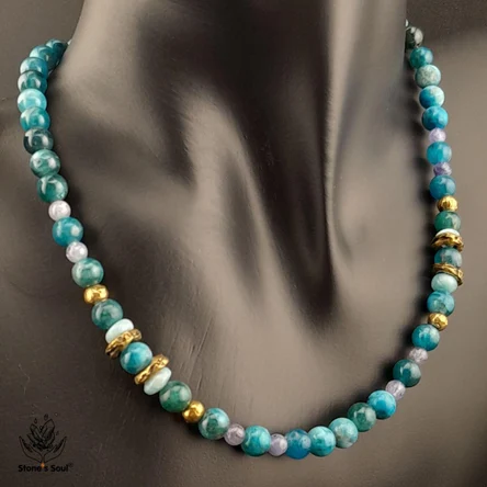 Колье из натуральных камней: Апатит, Танзанит, Ларимар