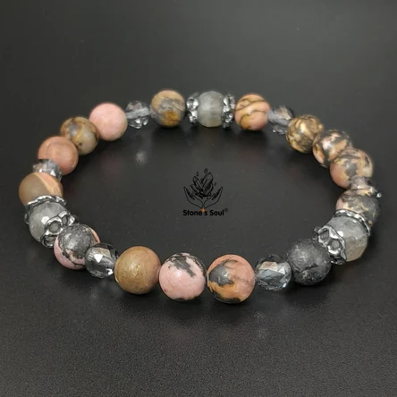 Браслет из натуральных камней: родонит, лабрадор, горный хрусталь