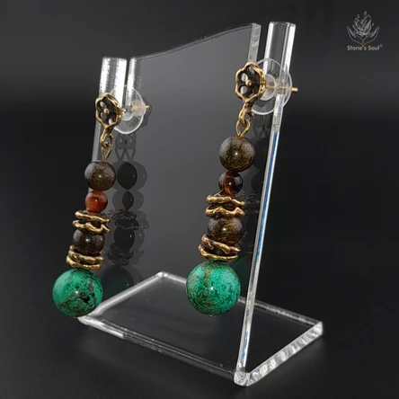 Серьги из натуральных камней: Хризоколла, Бычий глаз, Бронзит