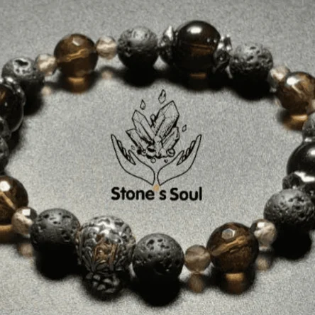 Браслет из натуральных камней: раухтопаз (дымчатый кварц), лава