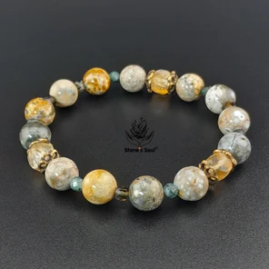 Браслет из натуральных камней: агат океанический, цитрин, турмалин, берилл (изумруд)