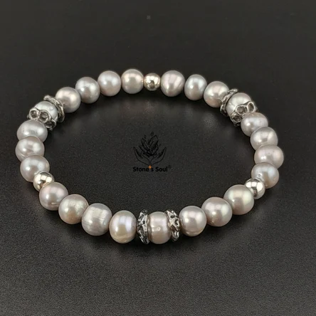 Браслет из натуральных камней: жемчуг пепельный